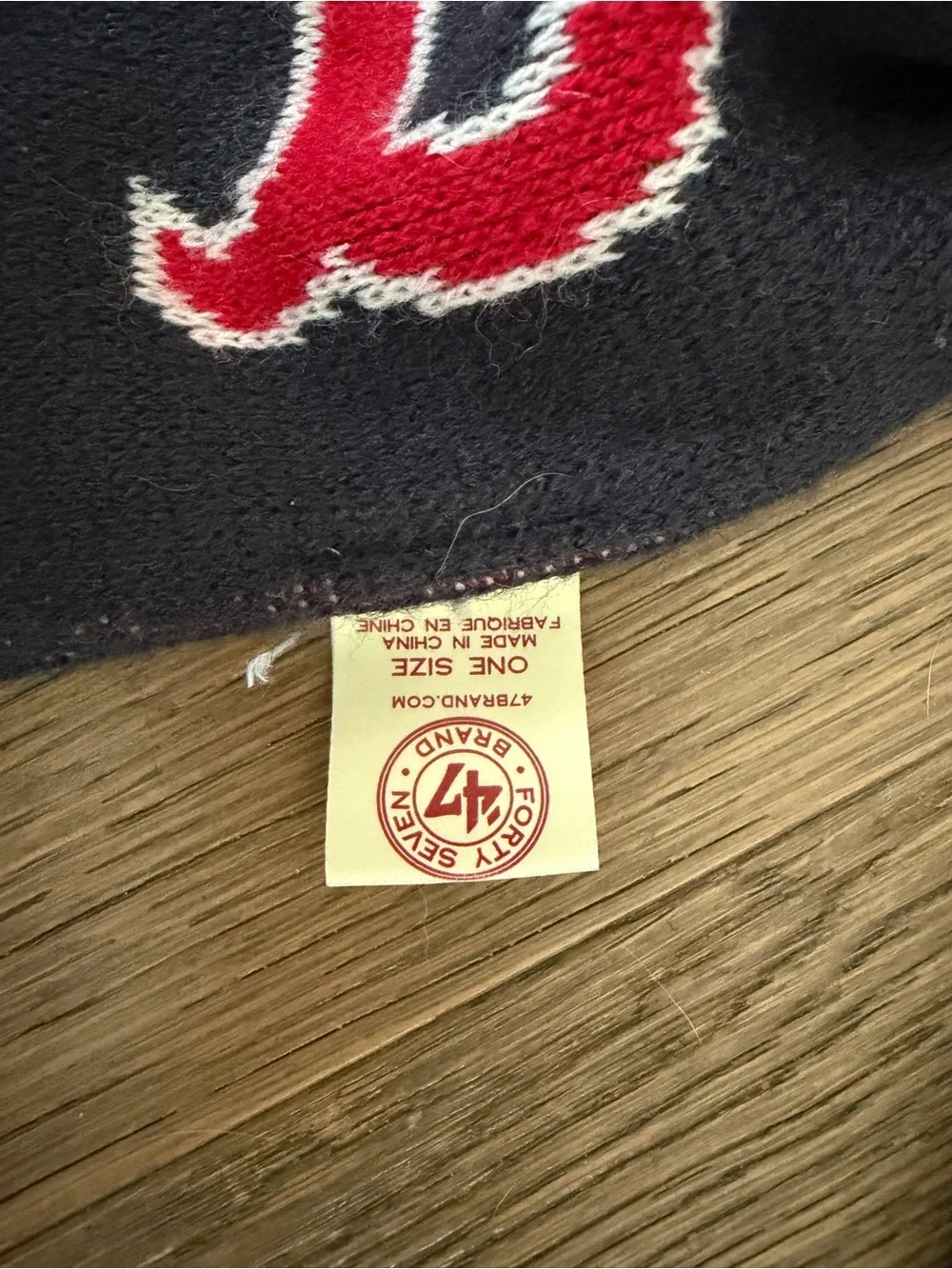 47 Brand Navy Scarf with Red and White Lettering